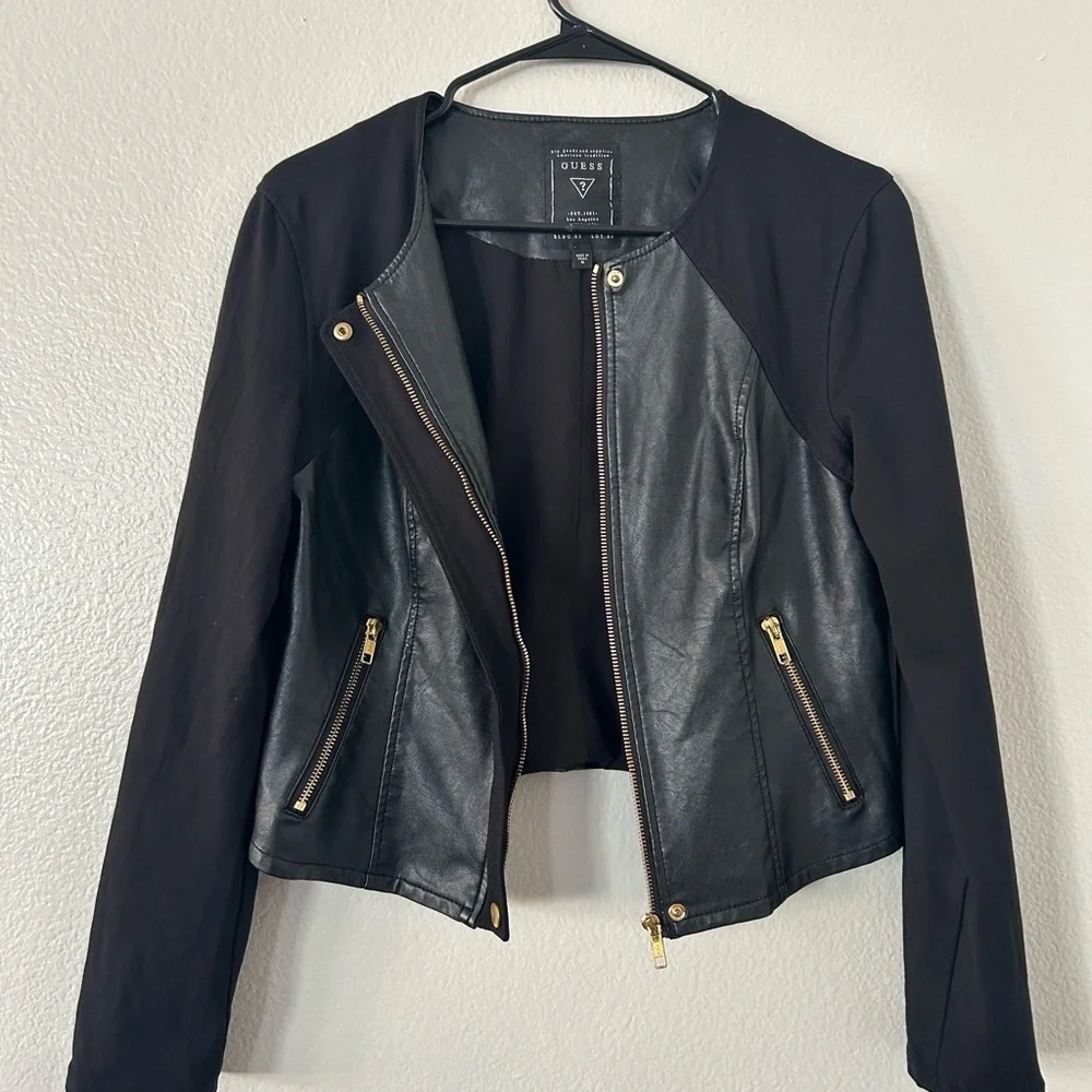 GUESS Women's Black Leather Jacket - Picture 2 of 5